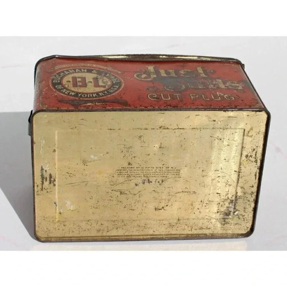 VINTAGE Antique 1900's Just Suits Cut Plug Tobacco STORAGE Case Tin - Picture 6 of 6